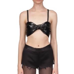 Marina moscone Silk lined twist vegan leather bralette